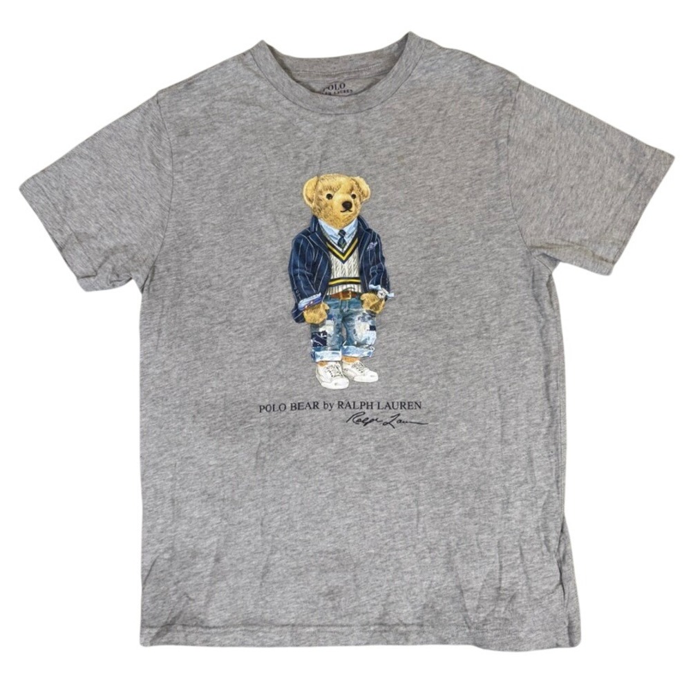 Polo Ralph Lauren Boys Heather Gray Polo Bear Graphic T-Shirt Size M 10-12